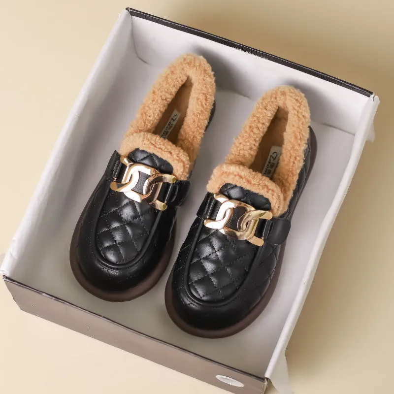 Women Retro Winter Furred Flat Loafers