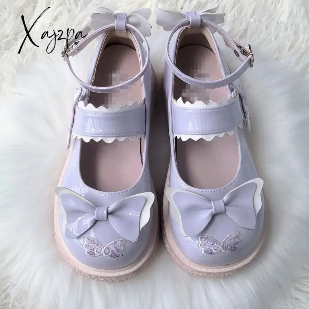 Xajzpa - Kaweii Lolita Shoes Sweet Summer Mary Janes Woman Flats Patchwork Japanese Style Fashion Cute Party Jk Shoes for Girls