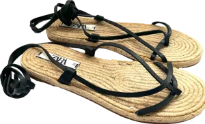 Zara Black Raffia Flat Sandals UK 6